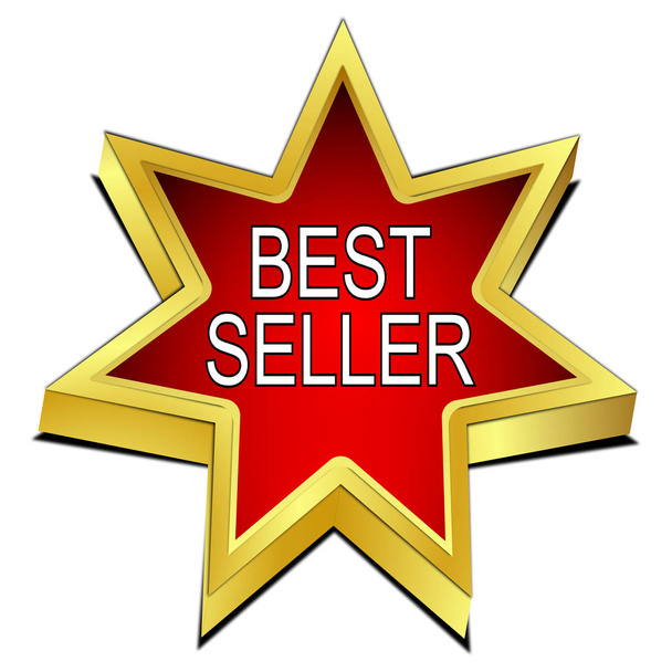 Kırmızı Bestseller yıldızlı düğme - 3d çizim - Fotoğraf, Görsel