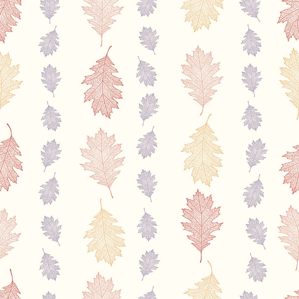 Vintage seamless pattern from the leaves of red oak arranged vertically on a beige background (Quercus rubra) - Wektor, obraz