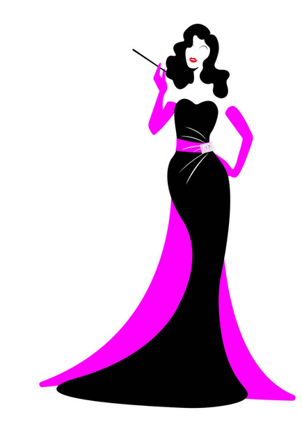 boutique logo mode femme, blanc silhouette diva. Conception de logo de l'entreprise, Belle couverture fille rétro, vecteur isolé
  - Vecteur, image
