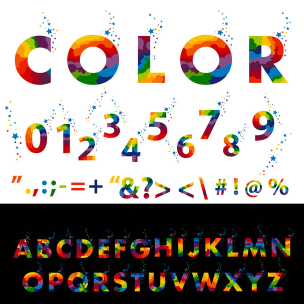 Вектор стилизованного красочного шрифта и алфавита - Вектор,изображение