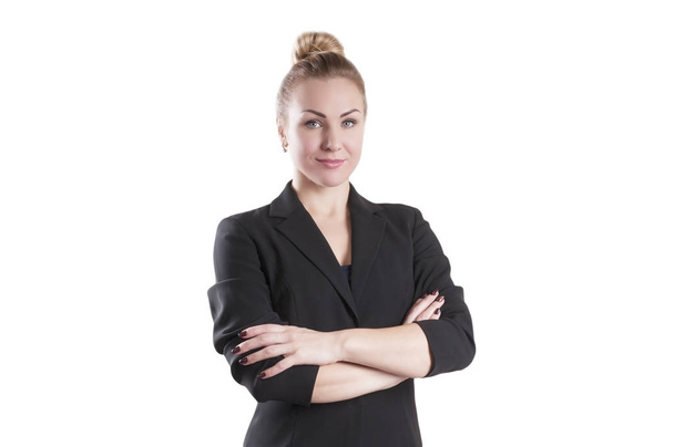adult businesswoman wearing a jacket stands isolated portrait - Zdjęcie, obraz