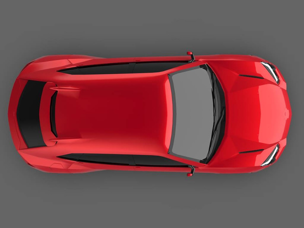 O mais novo esporte all-wheel drive vermelho premium crossover em um estúdio cinza com um piso reflexivo. Renderização 3d
. - Foto, Imagem
