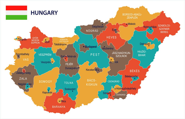 Węgry - Mapa i flaga Szczegółowa ilustracja wektorowa - Wektor, obraz
