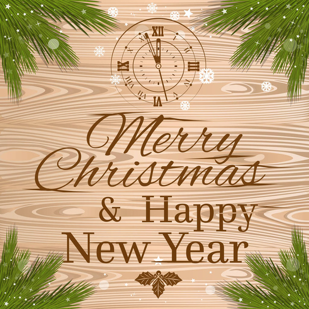 Christmas lettering on a wooden background - Vector, Image