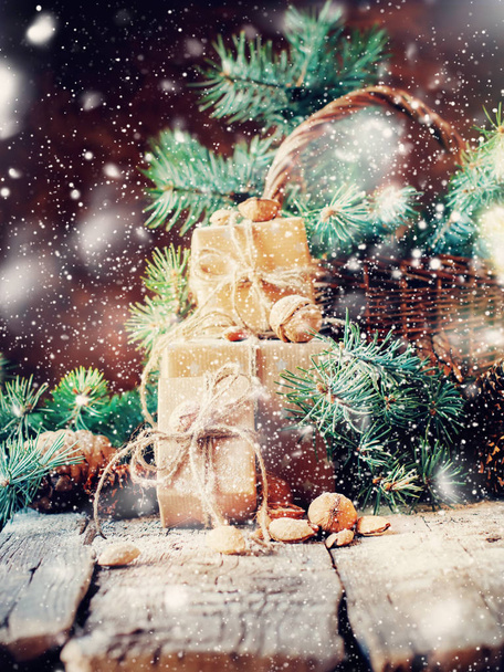 Christmas Presents Boxes Decorated Cord Basket - Foto, Imagem