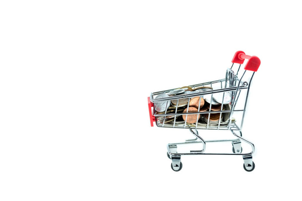 shopping cart with coins isolated  - Φωτογραφία, εικόνα
