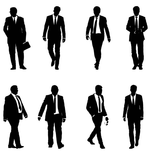 Zestaw sylwetka biznesmen człowiek w garniturze, krawat na białym tle. Ilustracja wektorowa - Wektor, obraz