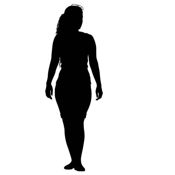 Черный силуэт женщина стоит, люди на белом фоне
 - Вектор,изображение