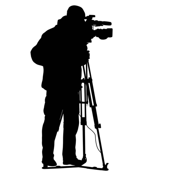 Kameramann mit Videokamera. Silhouetten auf weißem Hintergrund - Vektor, Bild