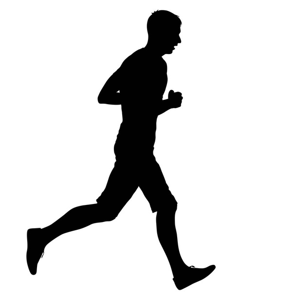 Negro siluetas corredores sprint hombres sobre fondo blanco - Vector, imagen