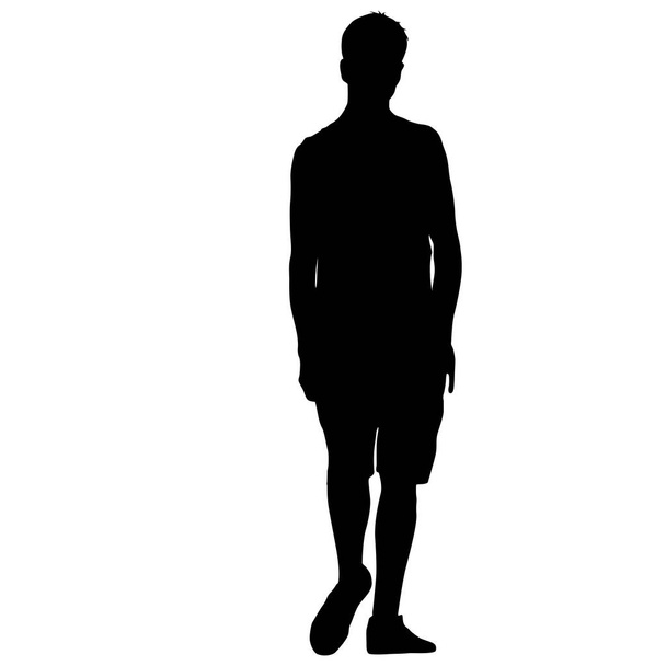 黒シルエット男が立って、白い背景の上の人々 - ベクター画像