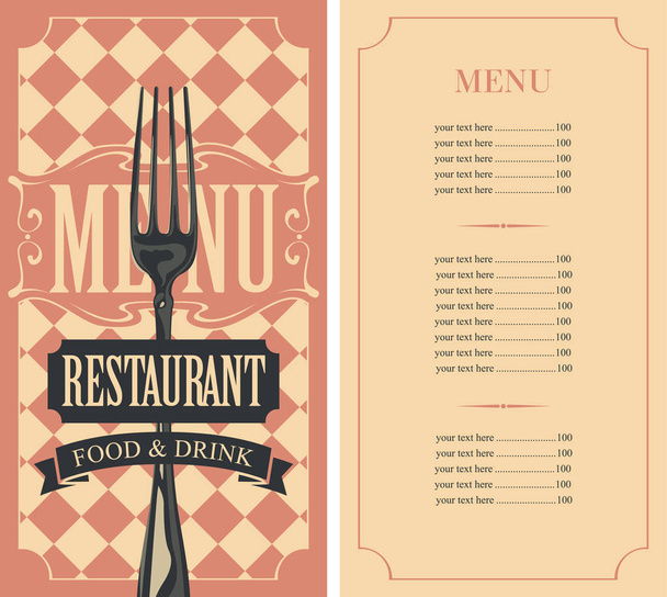 checkered menu for restaurant with price and fork - Vektori, kuva