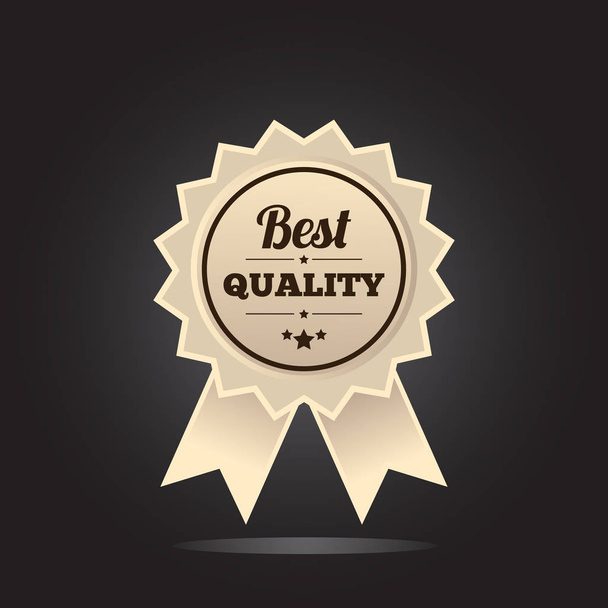Best quality golden label with ribbon. Vector illustration on black background  - Vetor, Imagem