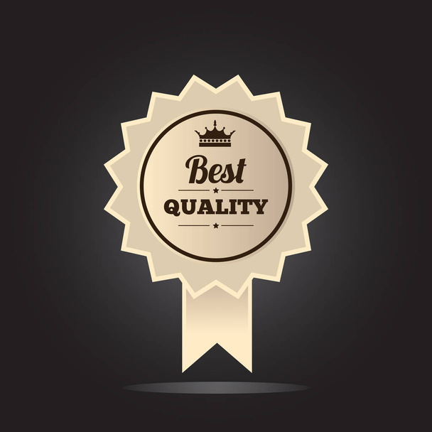 Best quality golden label with ribbon. Vector illustration on black background  - Vektor, obrázek