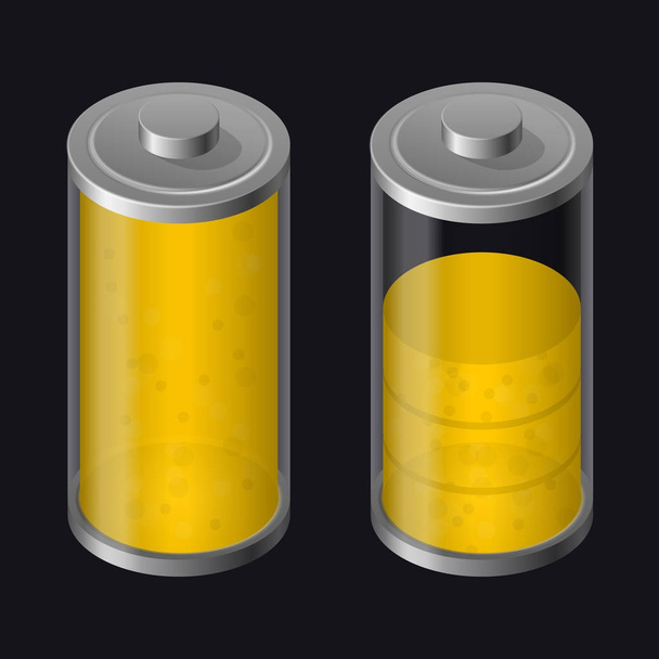 透明なガラスのバッテリー。高充電。黄色の色 - ベクター画像