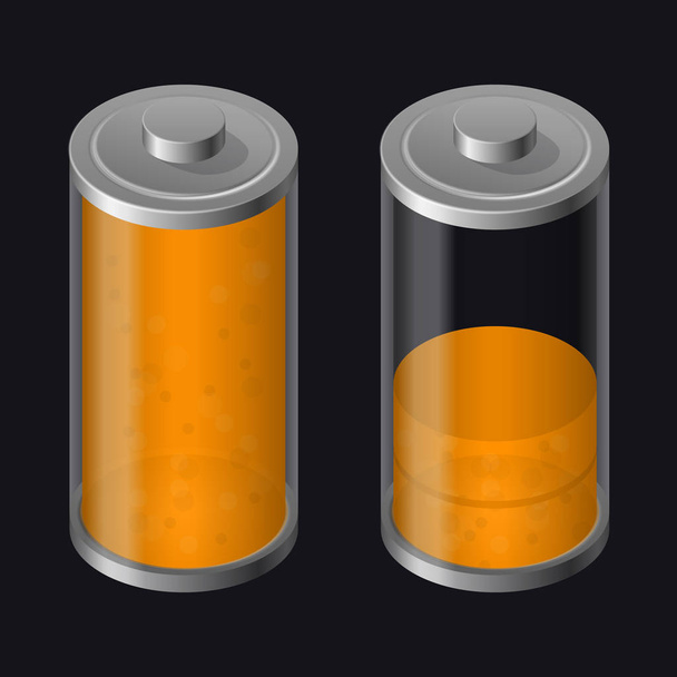 透明なガラスのバッテリー。低充電します。オレンジ色 - ベクター画像