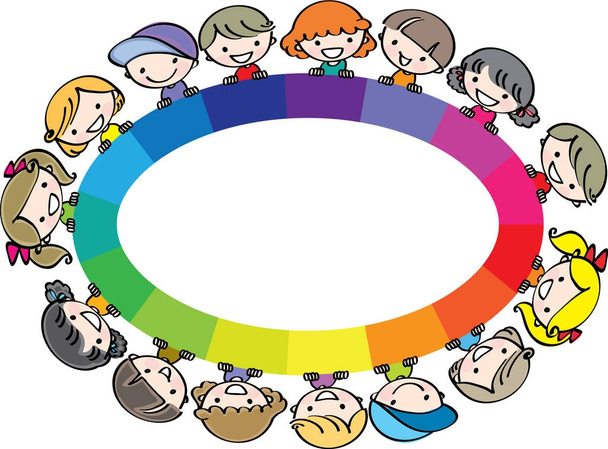 cartoon kinderen op de regenboog - Vector, afbeelding