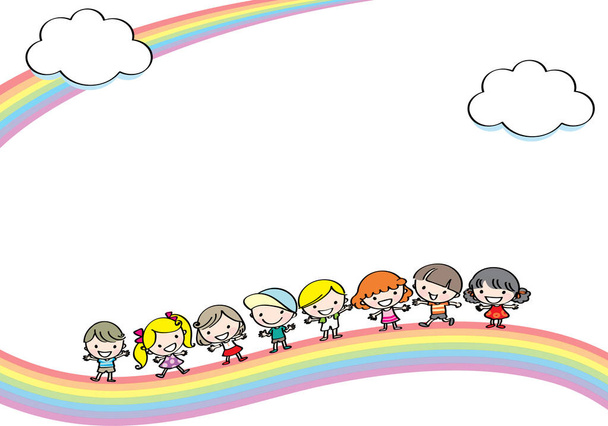 мультяшные дети на радуге
 - Вектор,изображение