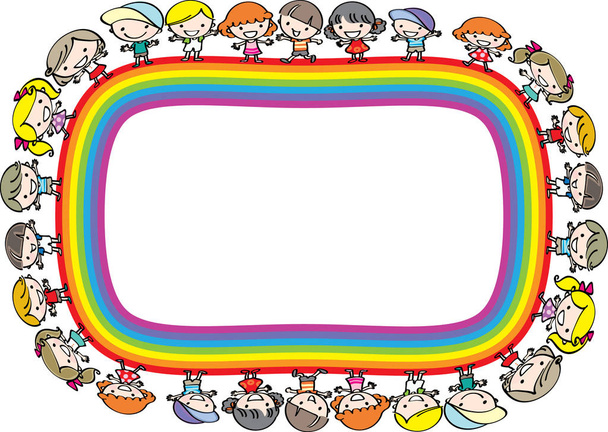 cartoon kinderen op de regenboog - Vector, afbeelding