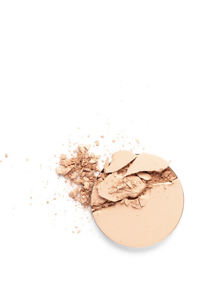 top view of cracked cosmetic powder isolated on white - Foto, immagini