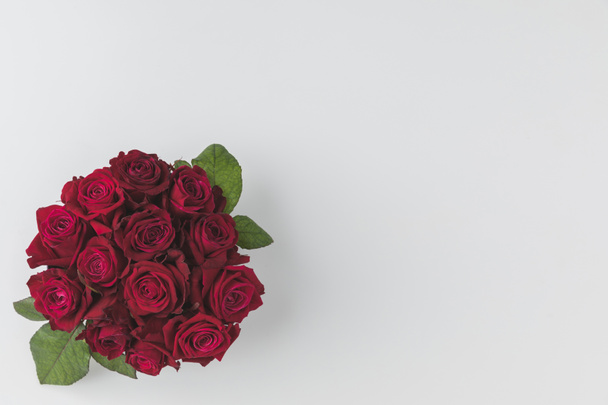 top view of bouquet of red roses isolated on white - Photo, Image