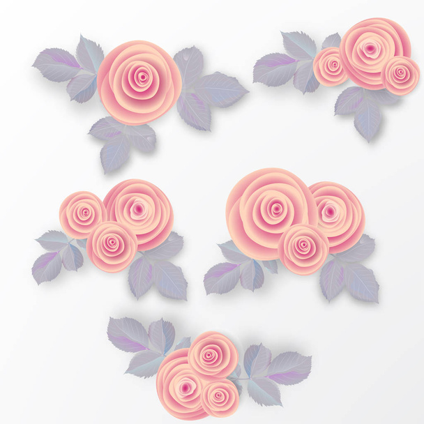 Stylish spring bouquets vector design set. Rose, flowers and herbs - Vector, Image