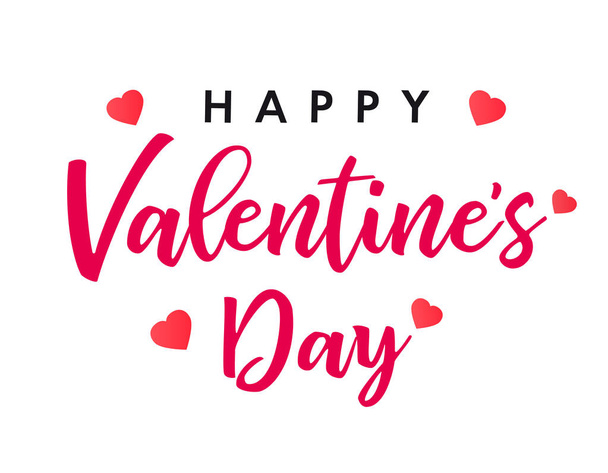 Lettering Happy Valentines Day banner. Valentines Day greeting card template with typography text happy valentine`s day and red hearts on background. Vector illustration - Vector, Image