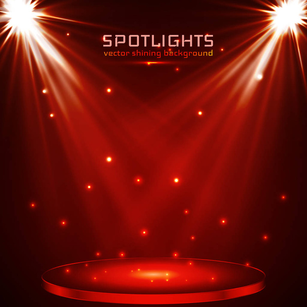 stage spot lighting. magic light. red vector background - Vector, Image