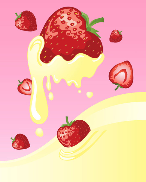 strawberries and cream - Vector, Image