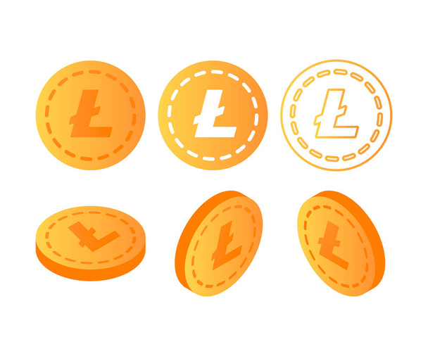 Conjunto de monedas de iconos sobre el fondo blanco aislado. Litecoin
 - Vector, imagen