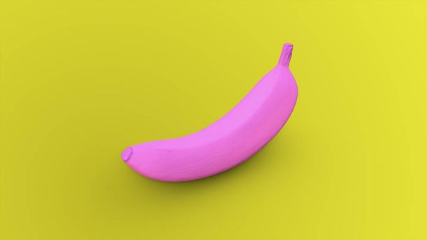 Pink banana on a yellow background 3d illustration - Foto, afbeelding