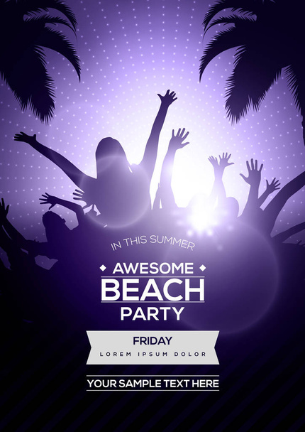 Dansende silhouetten op Summer Beach Party Flyer voor jongeren - Vector, afbeelding
