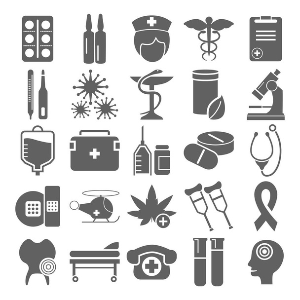 Gezondheid en geneeskunde eenvoudige pictogrammen instellen voor web en mobiele apparatuur - Vector, afbeelding