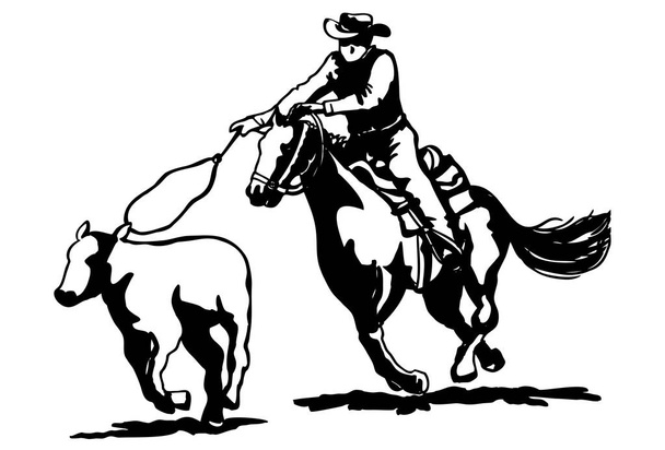 Cowboy roping cieląt, wektor - Wektor, obraz