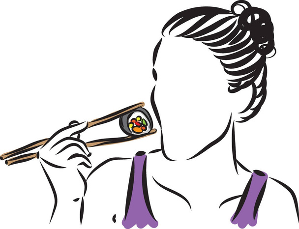 vrouw eten sushi vectorillustratie - Vector, afbeelding