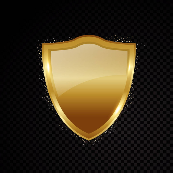 Gold brightly shield glowing security protection logo - Vector, Imagen