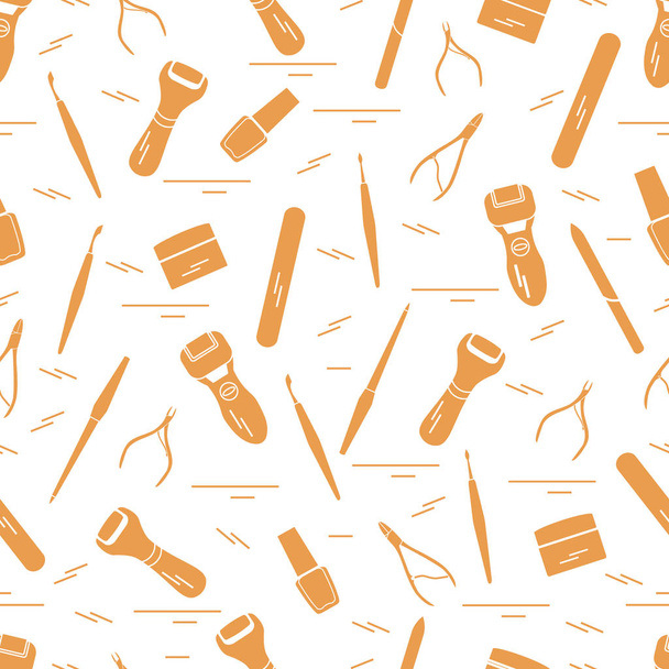 Seamless pattern with variety tools for manicure and pedicure. P - Vector, Image