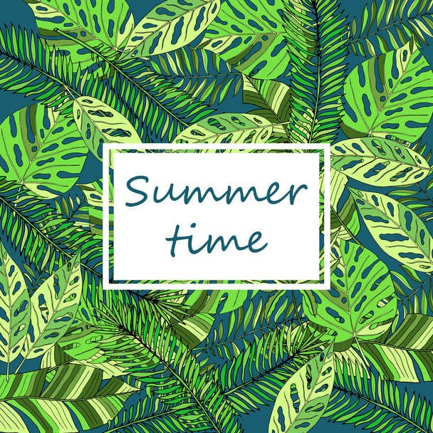 Summer time hand drawn tropic background - Vetor, Imagem