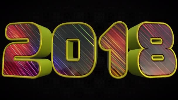 2018 3d λαμπερά και πολύχρωμο αριθμός επανάληψης κινούμενα σχέδια σε μαύρο φόντο, που αντιπροσωπεύει το νέο έτος - 4k ανάλυση Ultra Hd - Πλάνα, βίντεο