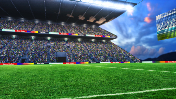 campo de fútbol con luces y espectadores panorámica 3d rendering
 - Foto, imagen
