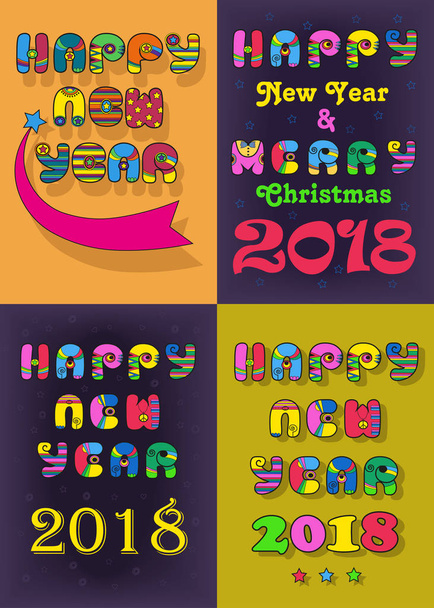 New Years Retro Cards - Vector, Image