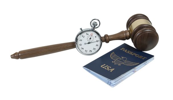 Gavel with Stopwatch and Passport - Fotoğraf, Görsel