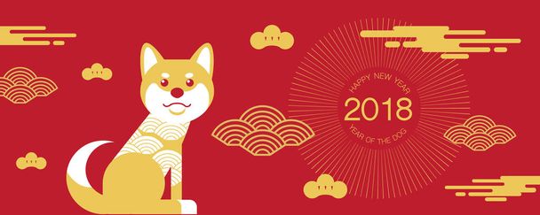 Ano Novo Chinês, 2018, saudações, calendário, Ano do cão
 ,  - Vetor, Imagem