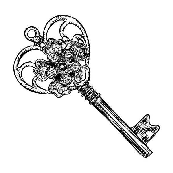 Ornamental medieval vintage key with intricate design - Διάνυσμα, εικόνα