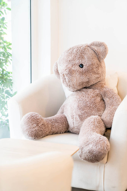 bear doll sit on sofa - 写真・画像