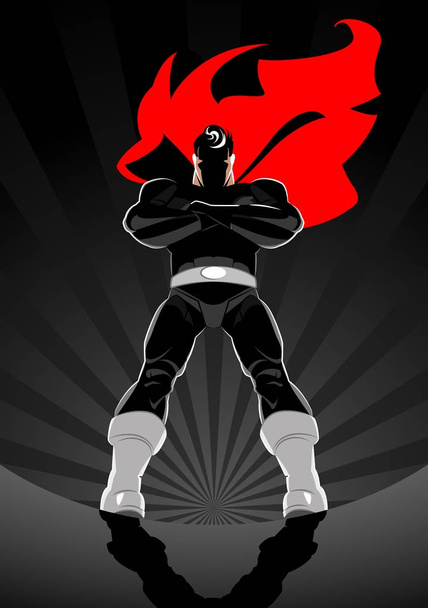 Superhero stands on the dark background.  - Vector, Image