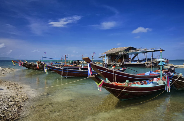 Thailand, Koh Phangan (Phangan Island), local wooden fishing boats in the shore - Foto, imagen