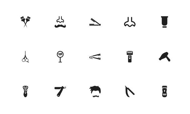Set von 15 editierbaren Friseursymbolen. beinhaltet Symbole wie Exsikkator, Malwerkzeuge, Stilmittel und vieles mehr. kann für Web-, Mobil-, UI- und Infografik-Design verwendet werden. - Vektor, Bild