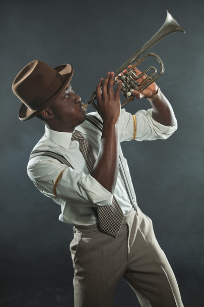 Vintage black african american jazz musician. - Фото, изображение