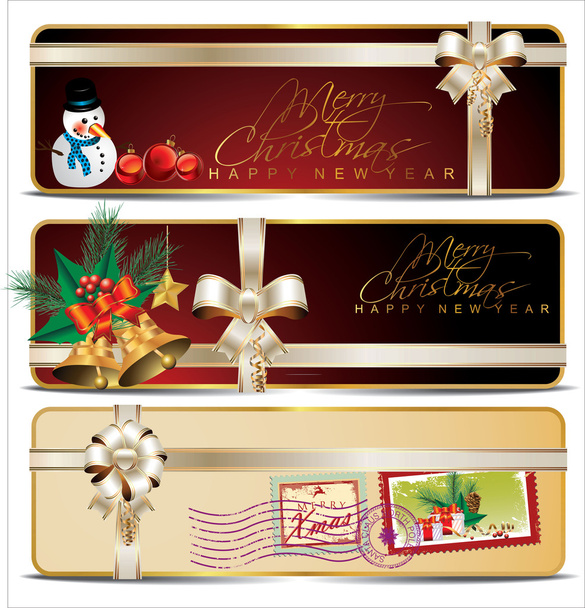 Christmas banner set with white ribbon - Vector, Image
